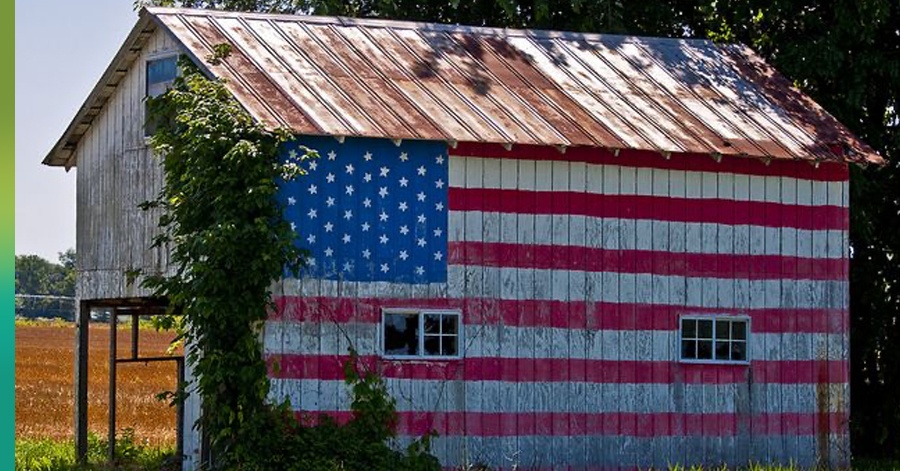 Patriotic roofs red white and blue barn