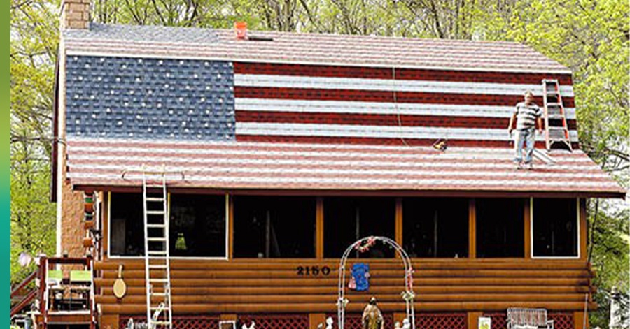 Patriotic roofs red white blue shingles